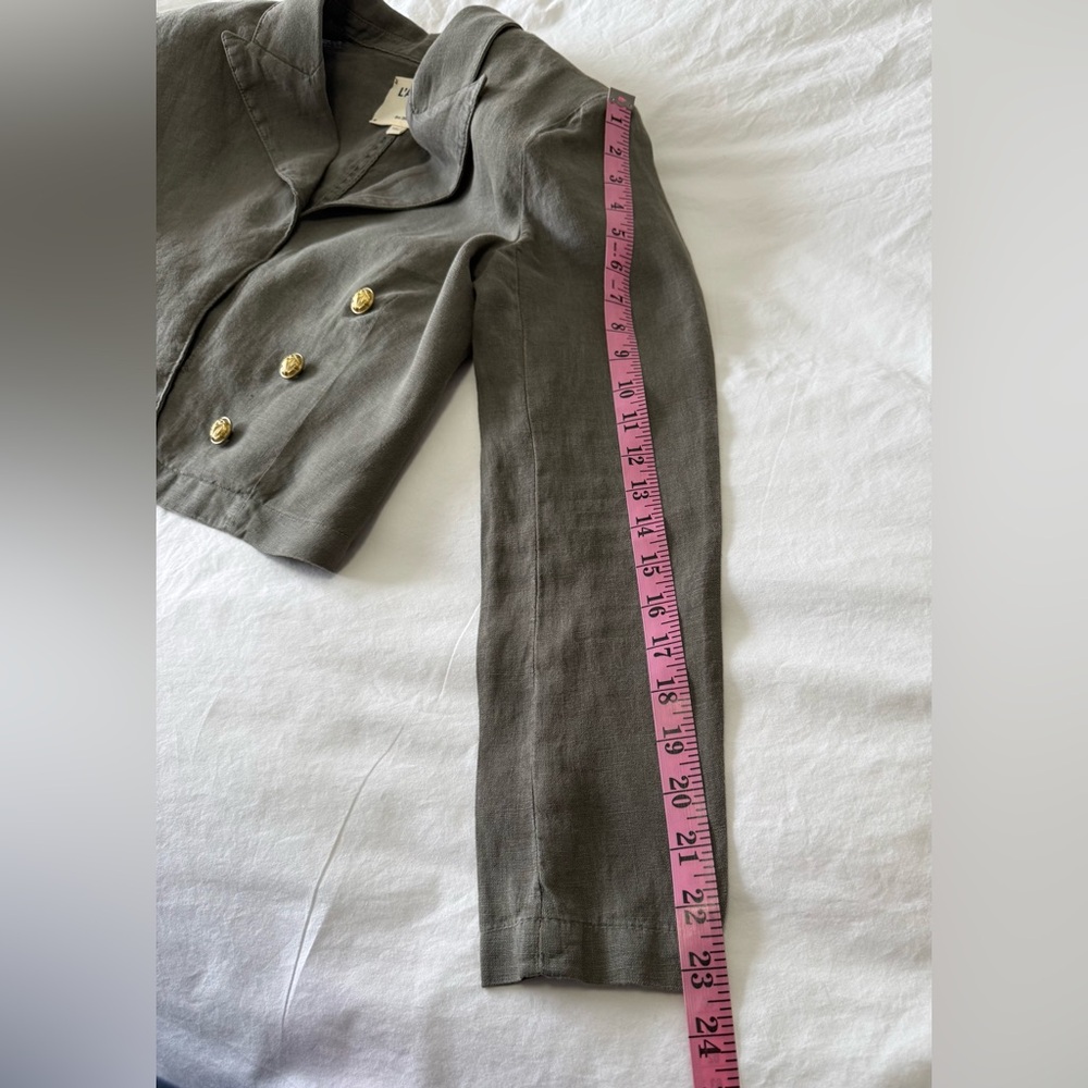 L’AGENCE | SZ Medium | Dolly Olive Green Cropped Military Style Blazer | Linen - Picture 5 of 11